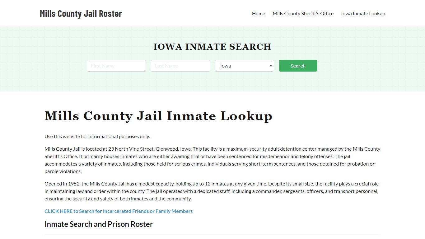 Mills County Jail Roster Lookup, IA, Inmate Search