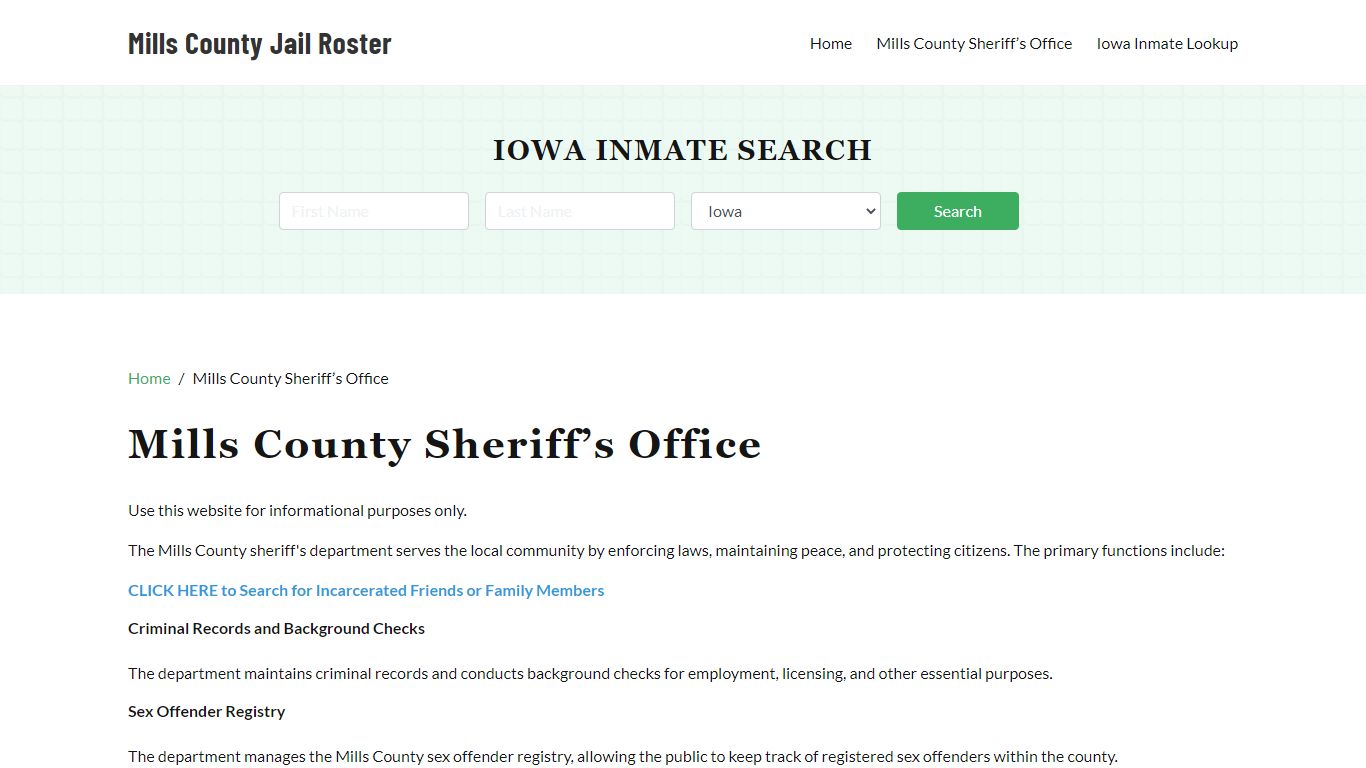 Mills County Sheriff Office, IA, Arrest Warrants Search